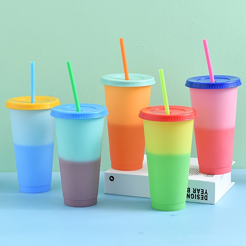 32oz Color Changing Cups with Lids & Straws - 5 Pack Reusable Party Cold Drinking  Cup for Kids & Adults - Plastic Beverage Juice Smoothie Iced Coffee Tumbler  Bulk with Boba Straw 