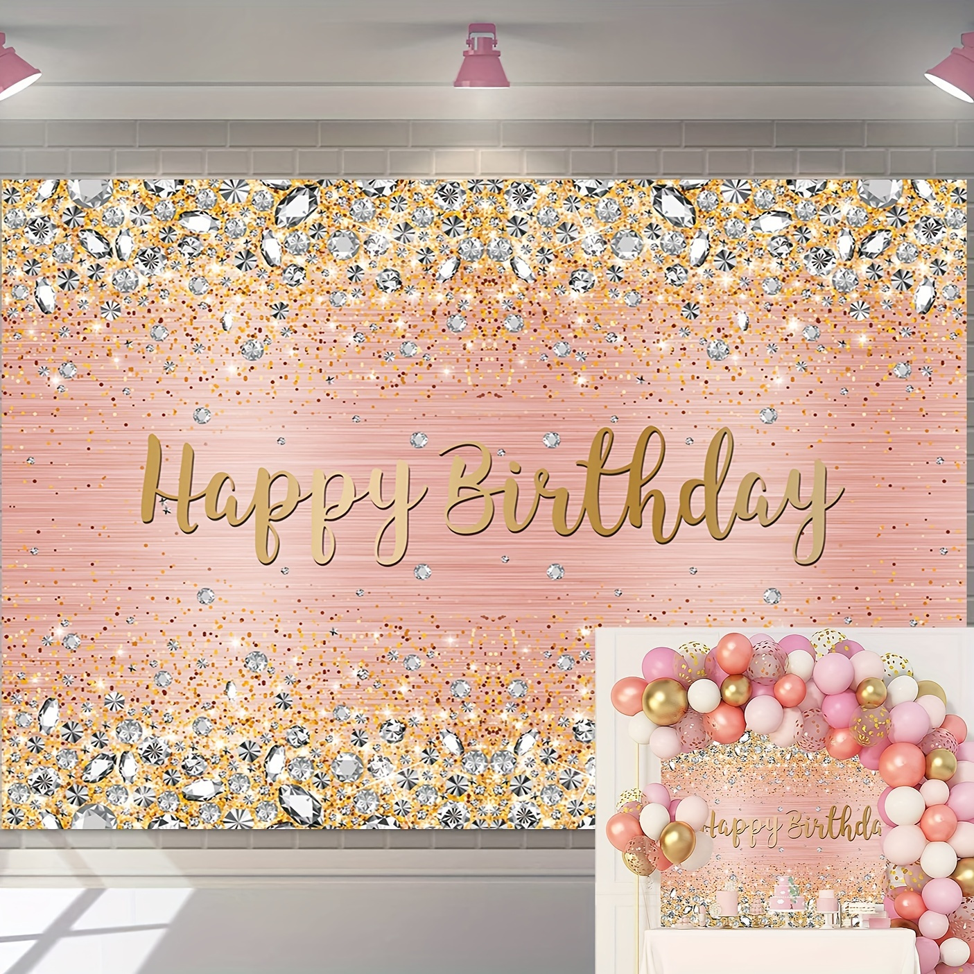  Happy Birthday Backdrop Diamonds Pink and Rose Gold Dot  Glitter Sparkle Photography Background for Women Girls Lady Sweet Party  Decorations Photo Props (5x3FT) : Electronics