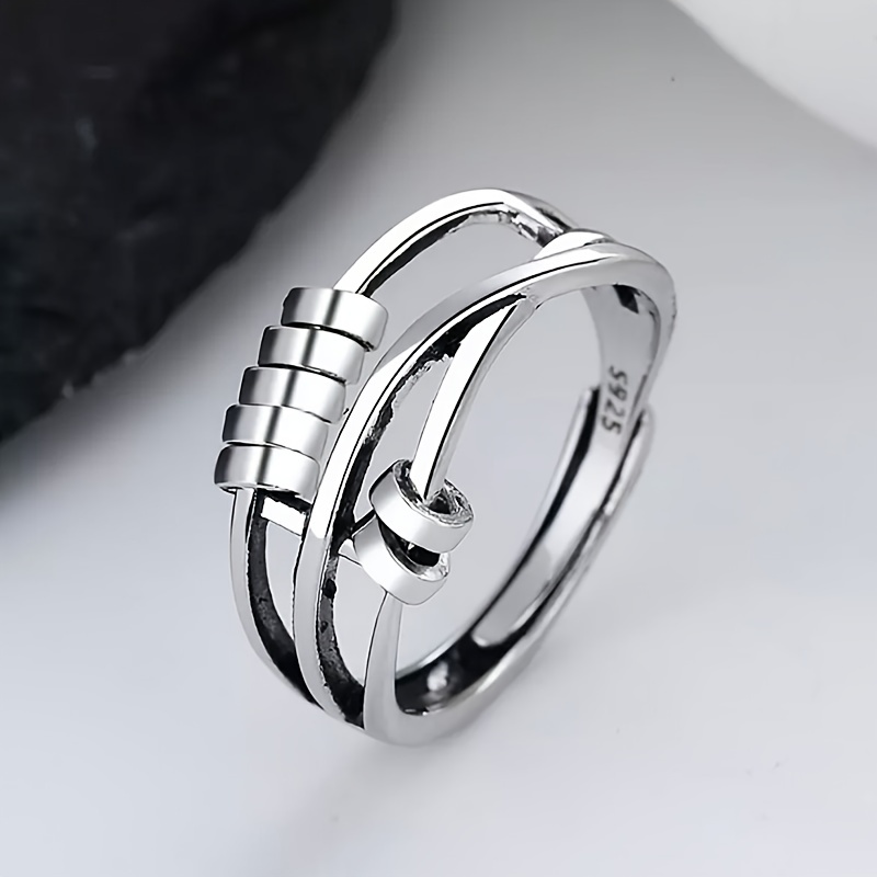 Adjustable Ring for Women - 925 Sterling Silver Thumb Ring - Silver Rings  Girls - Finger Rings Set- Gift for Wedding Promise Rings Mum Mother's Day,  With Jewellery Box 