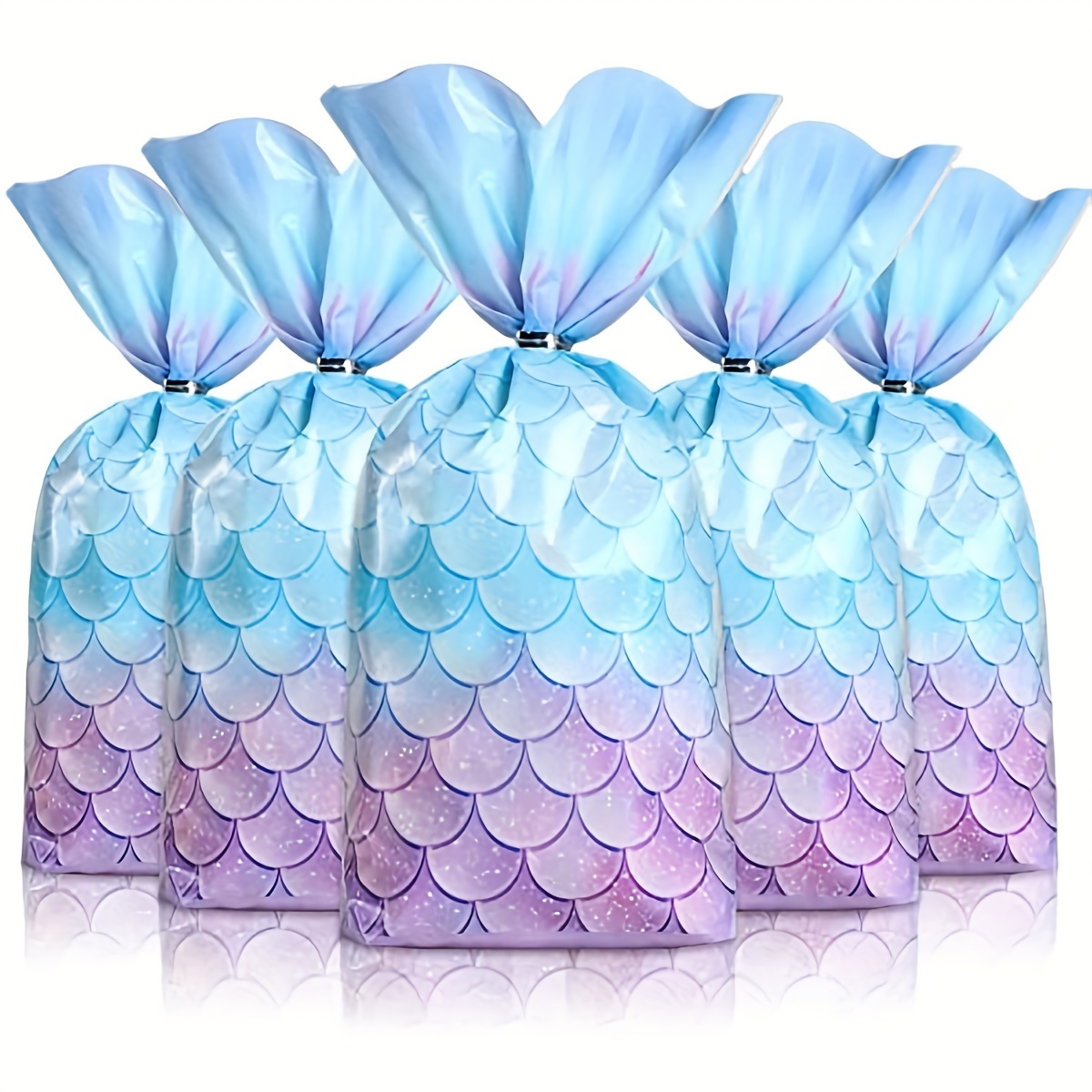 10pcs/set Plastic Gift Wrapping Bag, Cartoon Mermaid Tail Pattern Gift Bag  For Party