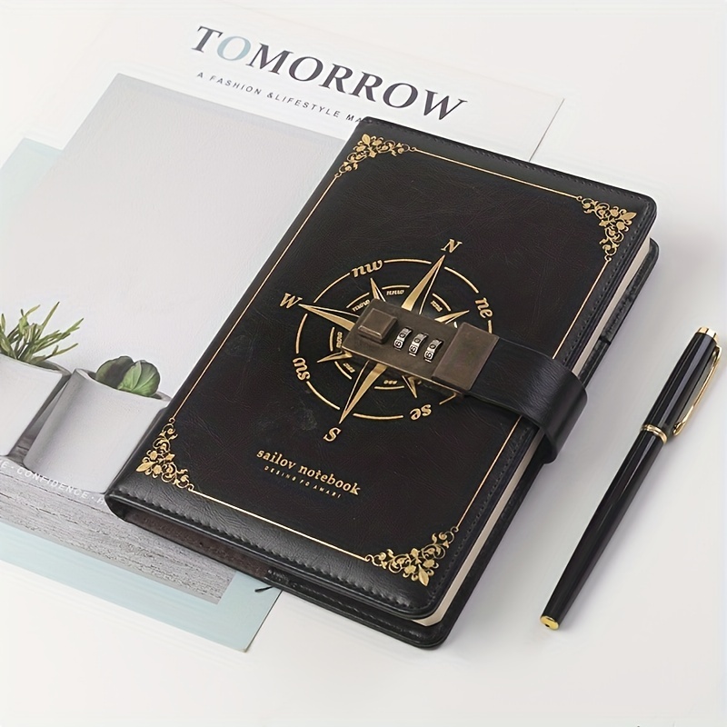 Black Minimalist Leather Notebook Full Blank Inner Pages - Temu