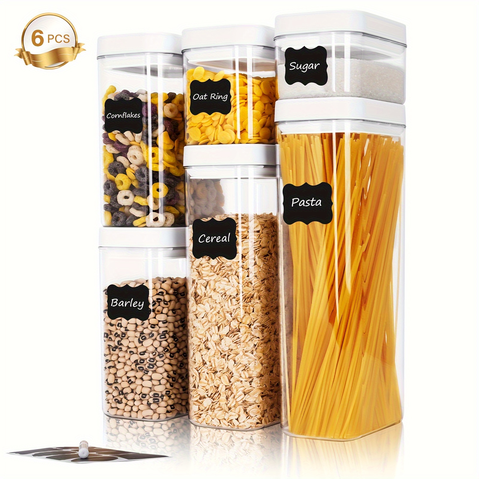 6pcs Airtight Pasta Storage Containers, 81.15oz Large Food Canisters  Organizer With Labels Marker For Flour Sugar Noodles Dry Food, BPA Free,  Black