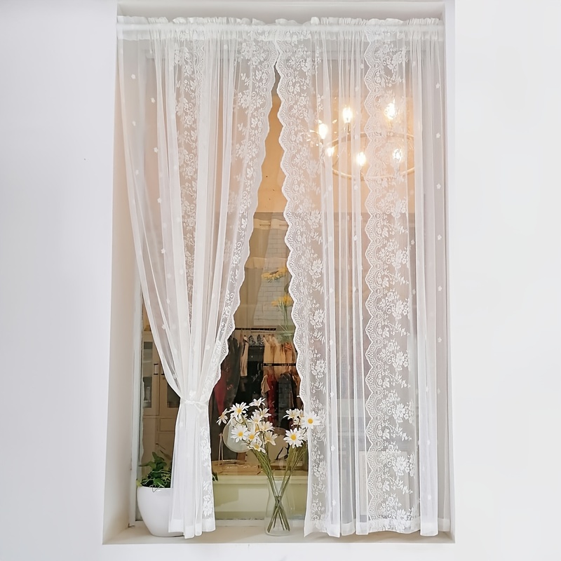 Cortina de doble capa, cortina de gasa con bordado de encaje y cortina  opaca, panel de cortina de salón y dormitorio, cortina de ojales, cortina  de