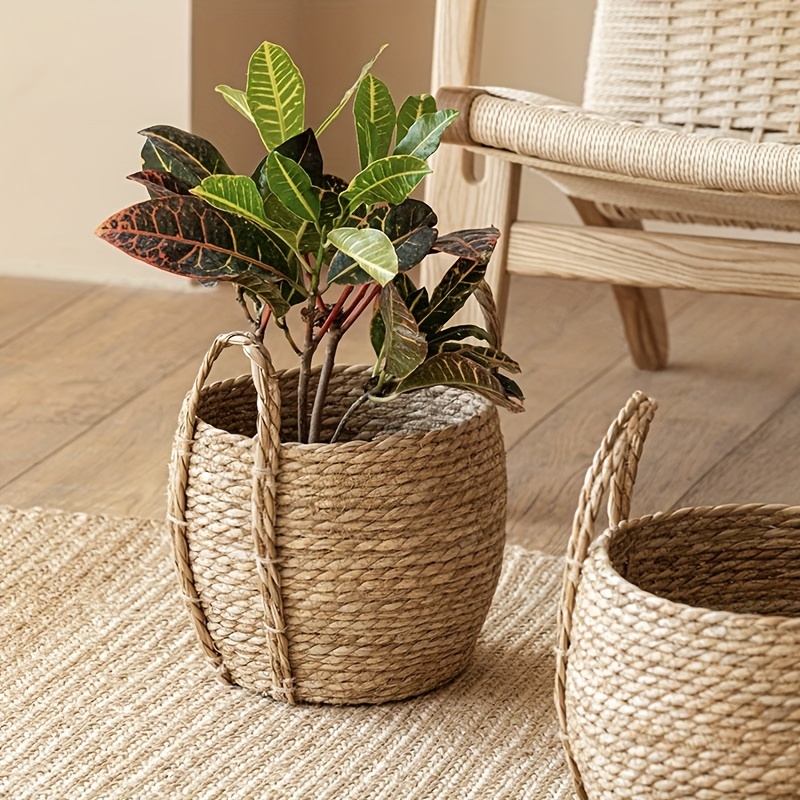 Macetas decorativas de paja y Ratán, cestas de flores tejidas, muebles para  el hogar, estilo Pastoral