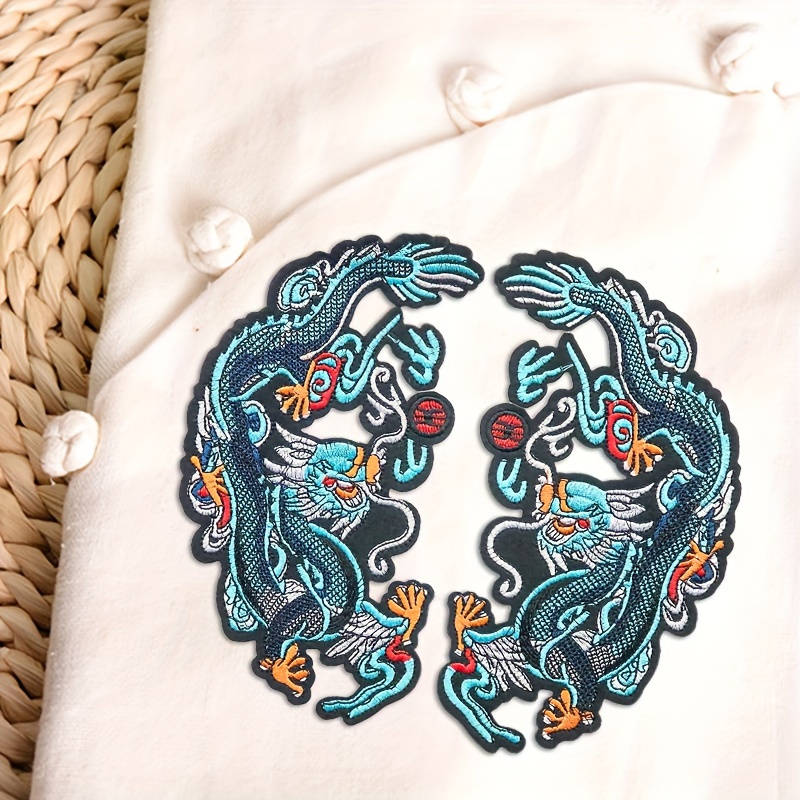 Large Red And Blue Dragon Embroidered Applique Iron On - Temu