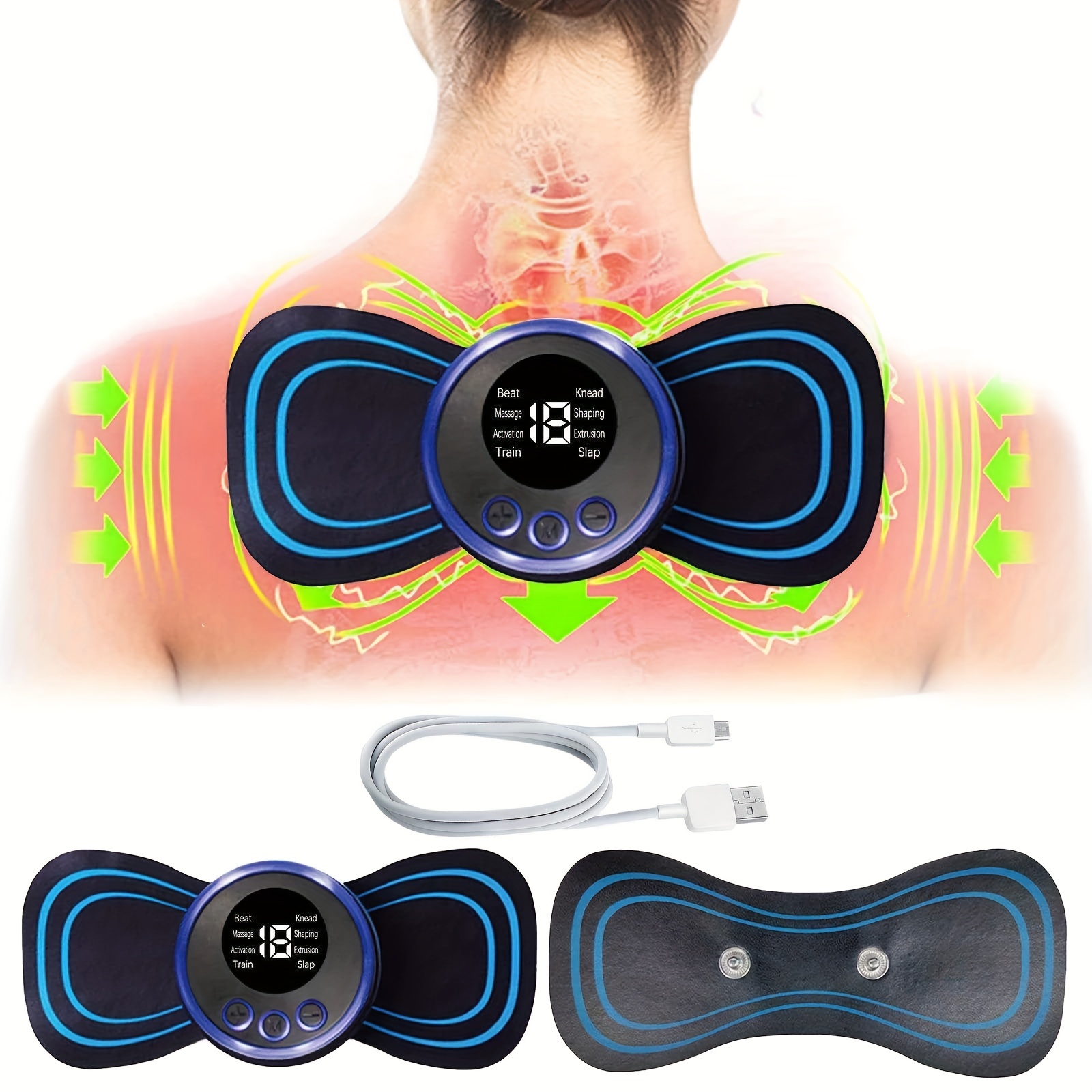 1pc Massage Ems Portable Mini Patch Massager Neck 8 Electric Mode Back  Relief Pain Display Rechargeable Body Relax Lcd Muscles - AliExpress