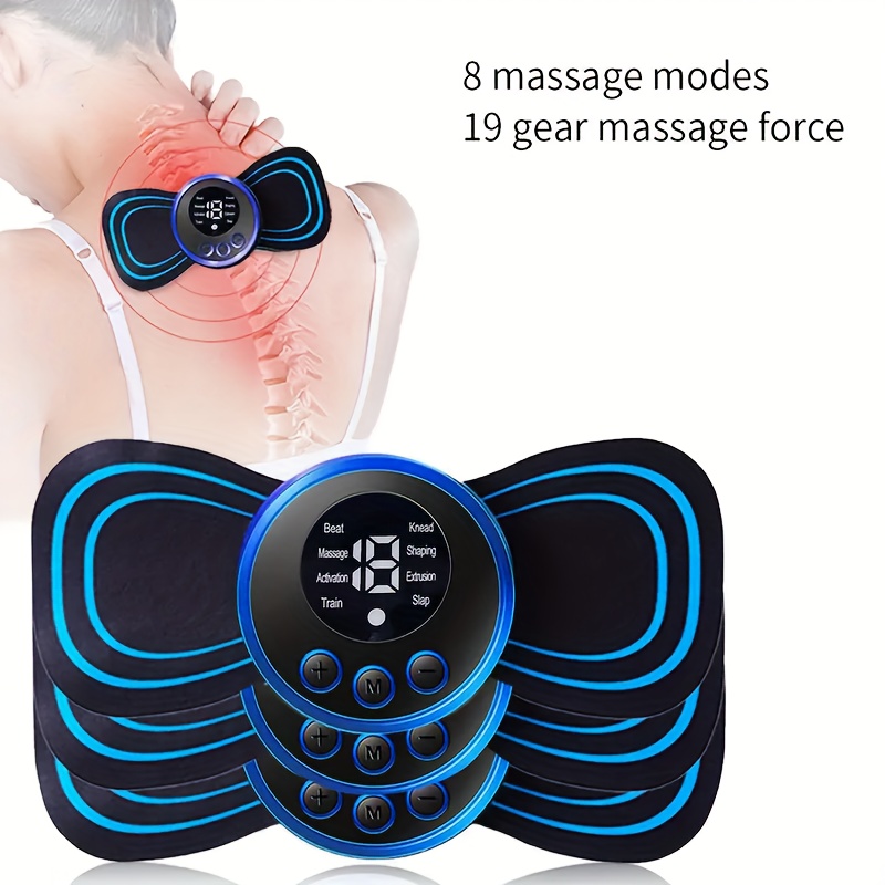 EMS Mini Neck Massager, Lymphatic Drainage Massager, Portable Mini Back  Massage Device for Neck Shoulder Back Waist, Remote Control with 8 Modes 19  Levels Adjustable & 5pcs Massage Stickers 