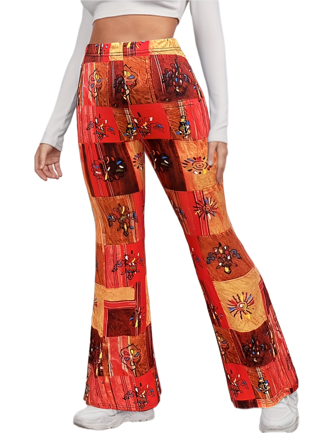 Floral Print Flare Leg Pants, Boho Forbidden Pants For Spring & Summer,  Women's Clothing - Temu Malaysia