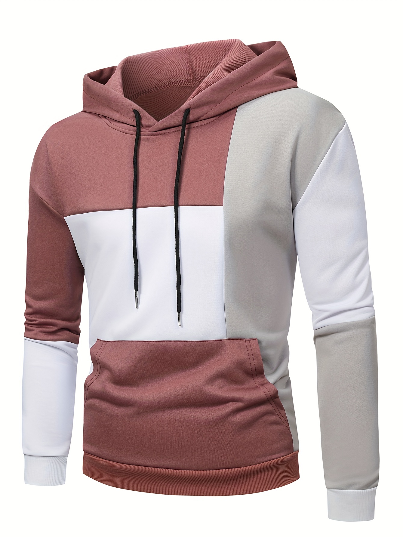 Patchwork Color Block Hoodie With Kangaroo Pocket, Men's Casual