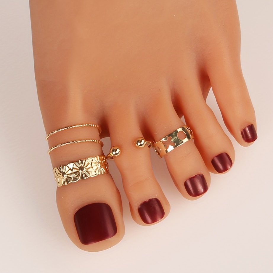Simple Dainty Toe Ring Adjustable Copper Foot Jewelry, Jewels Decoration for Women & Girls Summer Beach Barefoot Accessories,SUN/UV Protection,Temu