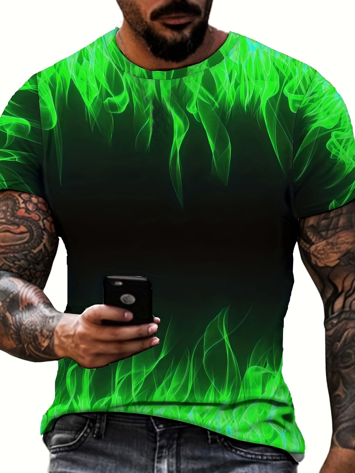  Camisetas de gimnasio muscular para hombre, estampado 3D,  secado rápido, deportes, entrenamiento, correr, fitness, camisas de manga  corta con cuello redondo, Gris-oscuro : Deportes y Actividades al Aire Libre