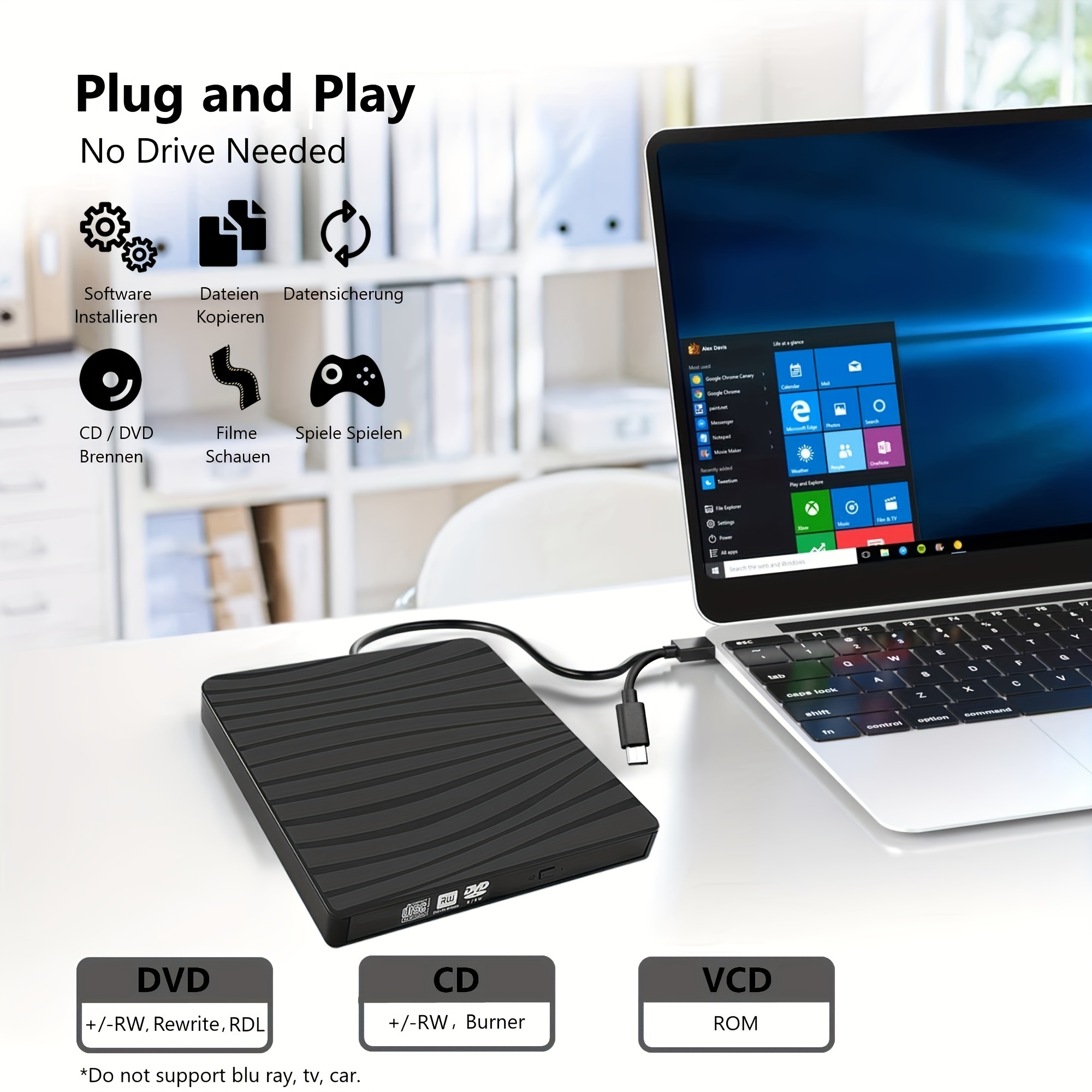 Lecteur DVD externe PiXXO® pour ordinateur portable et PC - Brander et  lecteur 