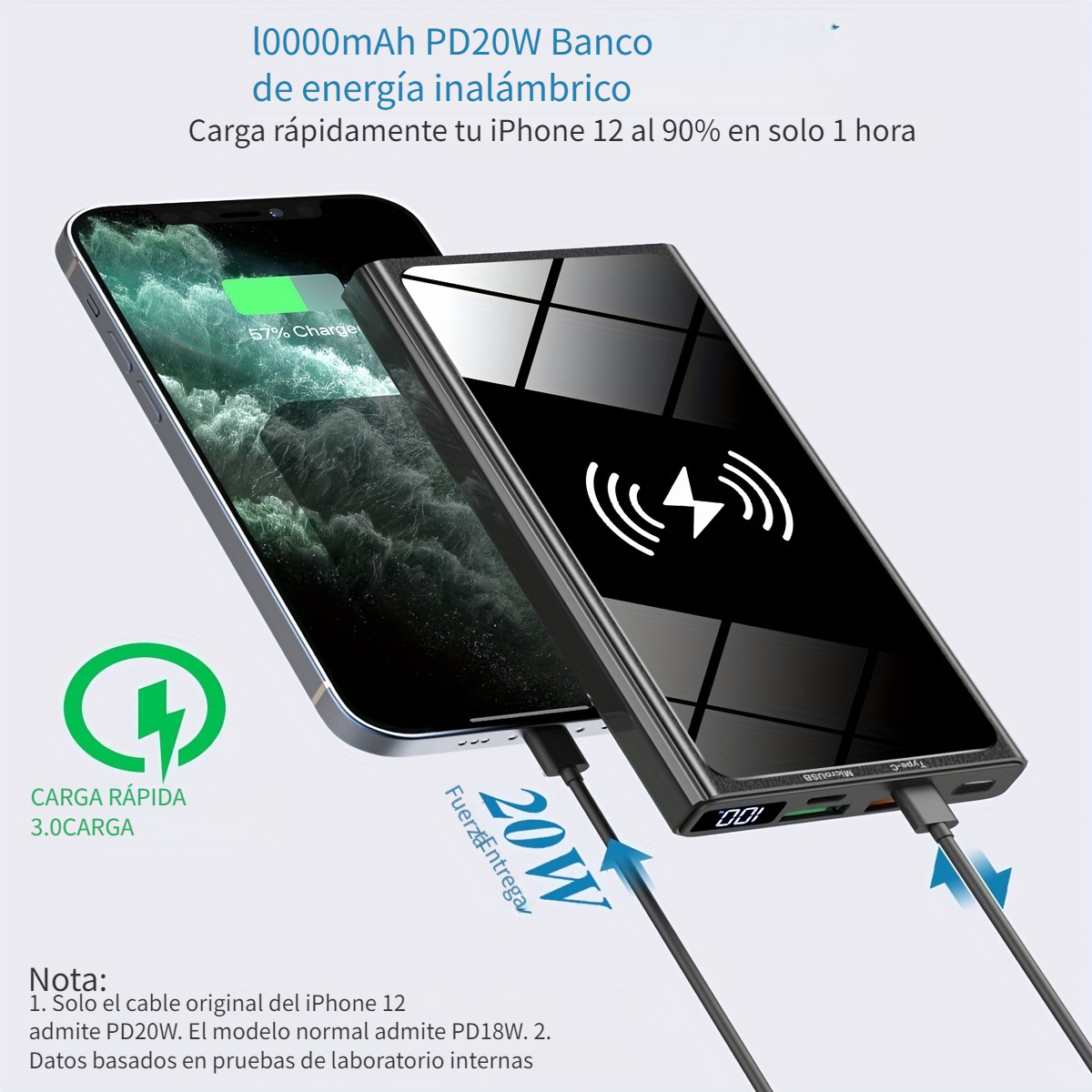 NEWDERY Funda de batería para iPhone 14 Pro Max, 14 Plus 10000mAh, carga  inalámbrica Qi, auriculares con cable, compatible con datos de