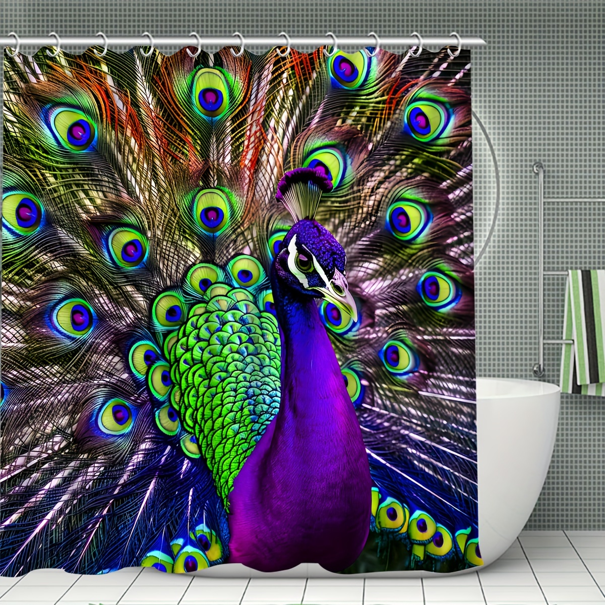 Beautiful Peacock Shower Curtain Set Bathroom Decor Set - Temu