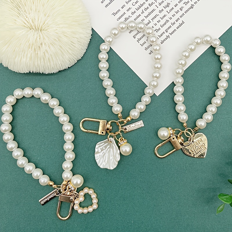 Iron Love Imitation Pearl Keychain Pendant With Split Rings - Temu