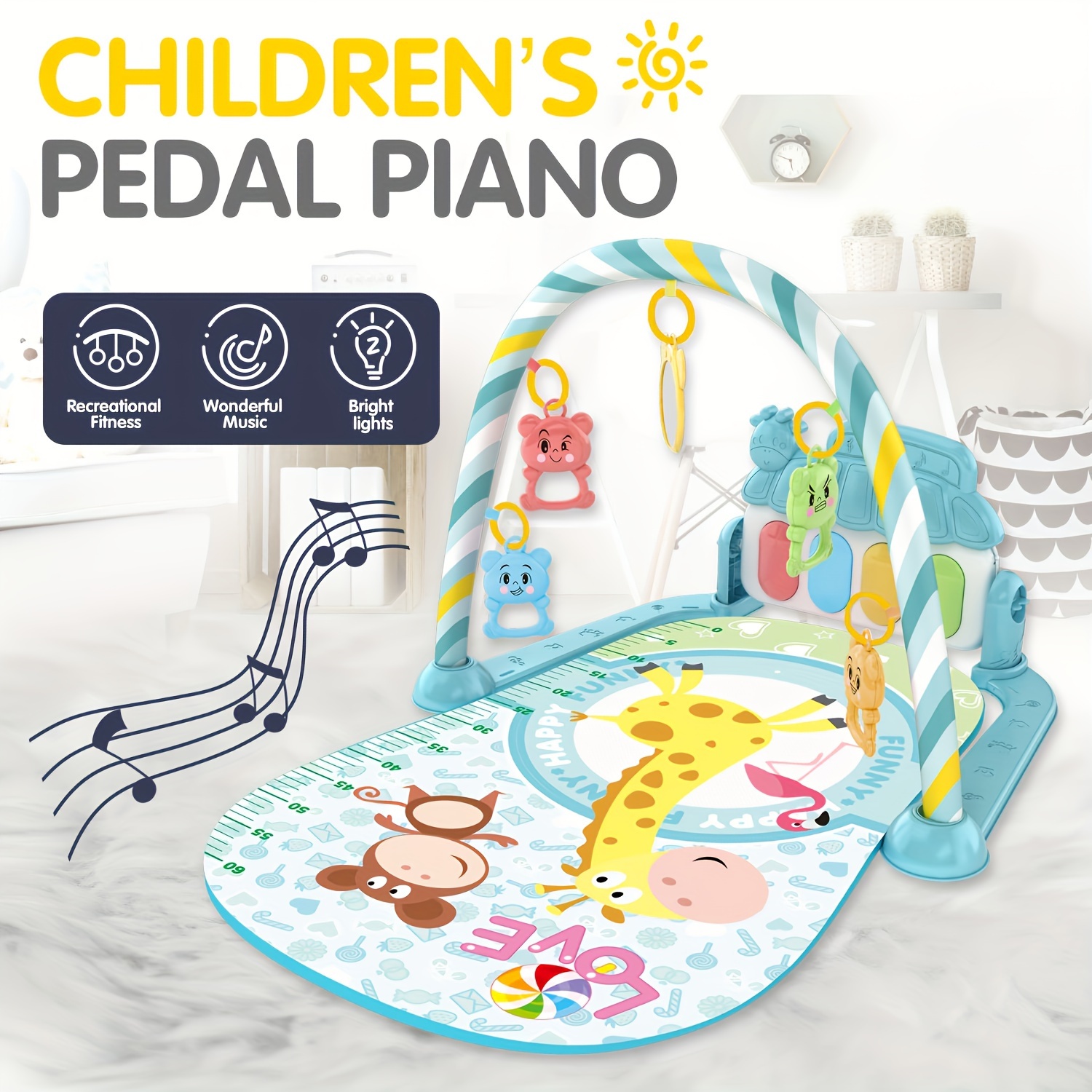 Tapis de Piano Enfant,Tapis Musical avec 8 Sons d'instruments et 5 Modes de  Jeu Éducatif Précoce pour Garçons Filles, 130 x 48 cm