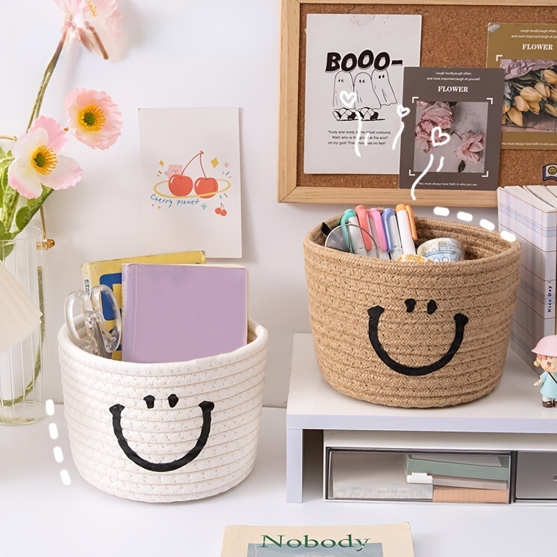 Mini cestas decorativas de mimbre, cesta de almacenamiento tejida,  organizador de escritorio, soporte para bolígrafos, macetas