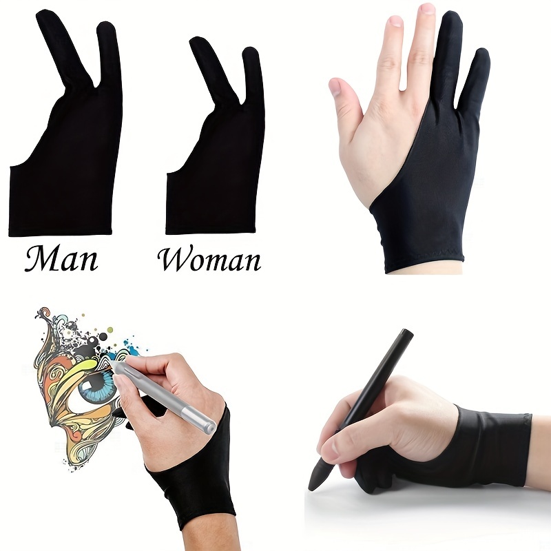 2pcs Anti-Touch Anti-fouling Two-fingers Painting Glove, Right and Left Hand Glove,for iPad Tablet Touch Screen Drawing,Three Floors Single Layer