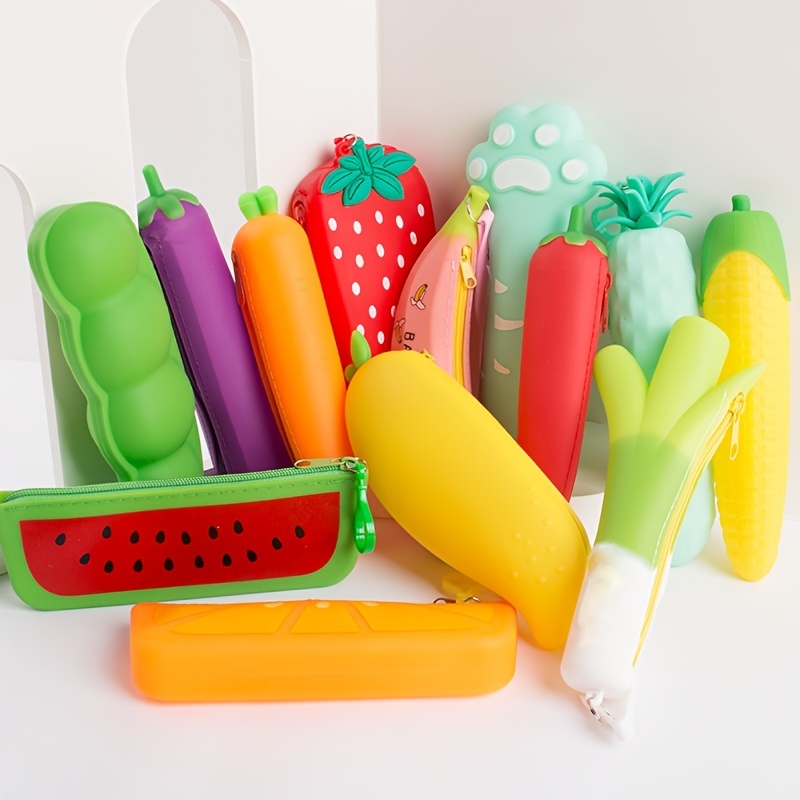 Carrot Banana Fruit Silicone Pencil Case Storage Pen Bag Coin Purse Key  Wallet Blue Silicone