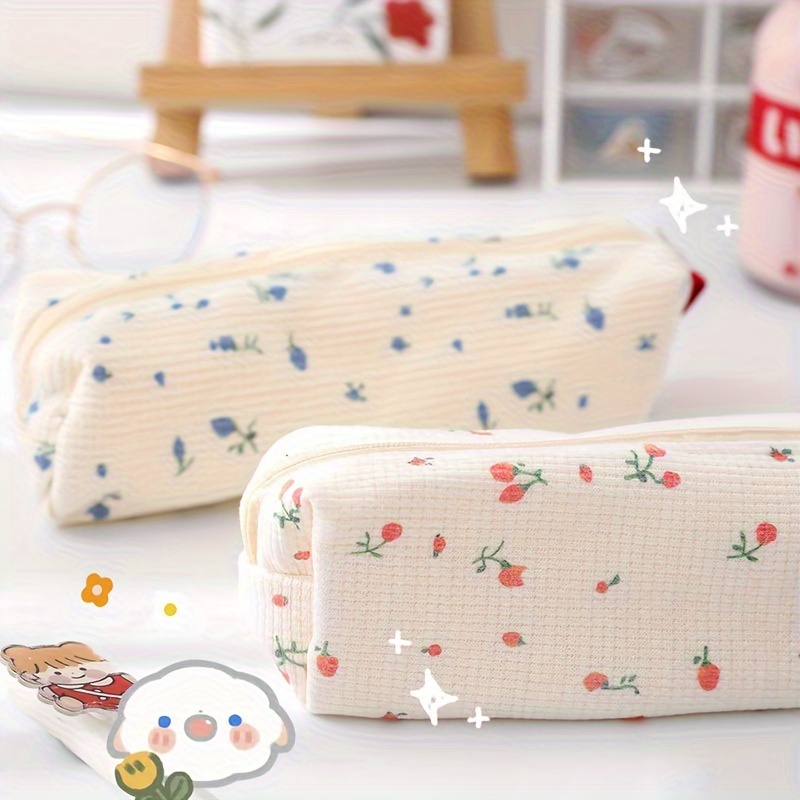 1pc Random Kawaii Floral Fresh Style Pencil Bag Small Flowers Pencil Cases  Cute Simple Pen Bag Storage Bags School Supplies Stationery Gift