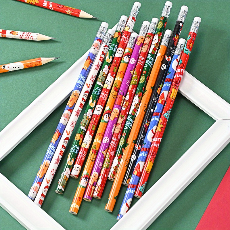 24pcs Christmas Pencil with Eraser Cartoon Stationary Pencils for Kids  Students Random Style 