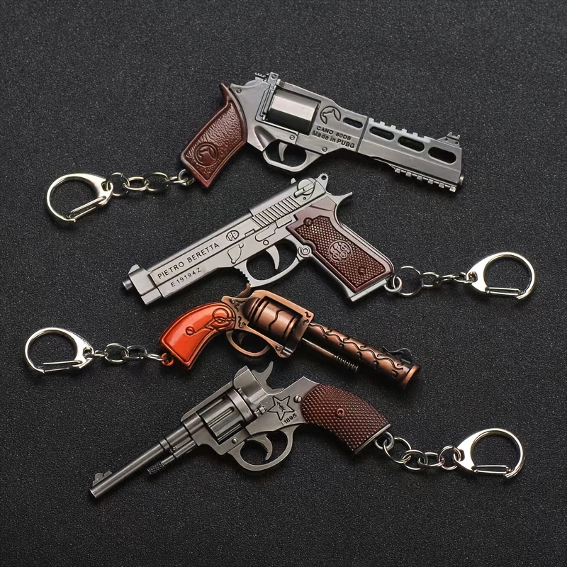 9pcs Gun Keychain - Rifle Machine Model Silver Metal Keyring Mini Key Ring  Chain