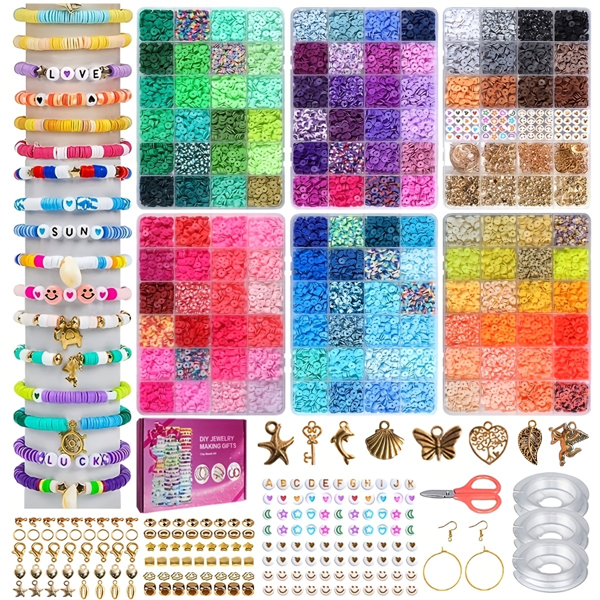 10020Pcs Clay Beads for Bracelet Making Kit, 48 Colors Flat round Polymer  Clay B