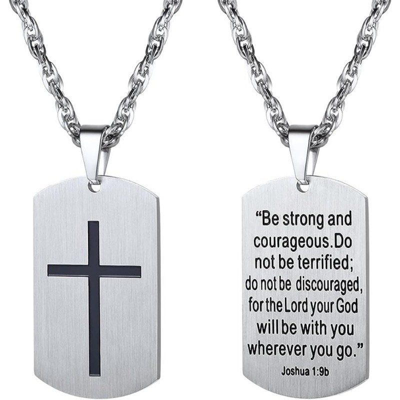 Christian Cross Christ Logo Symbol Military Dog Tag Luggage Tag Metal Chain Necklace