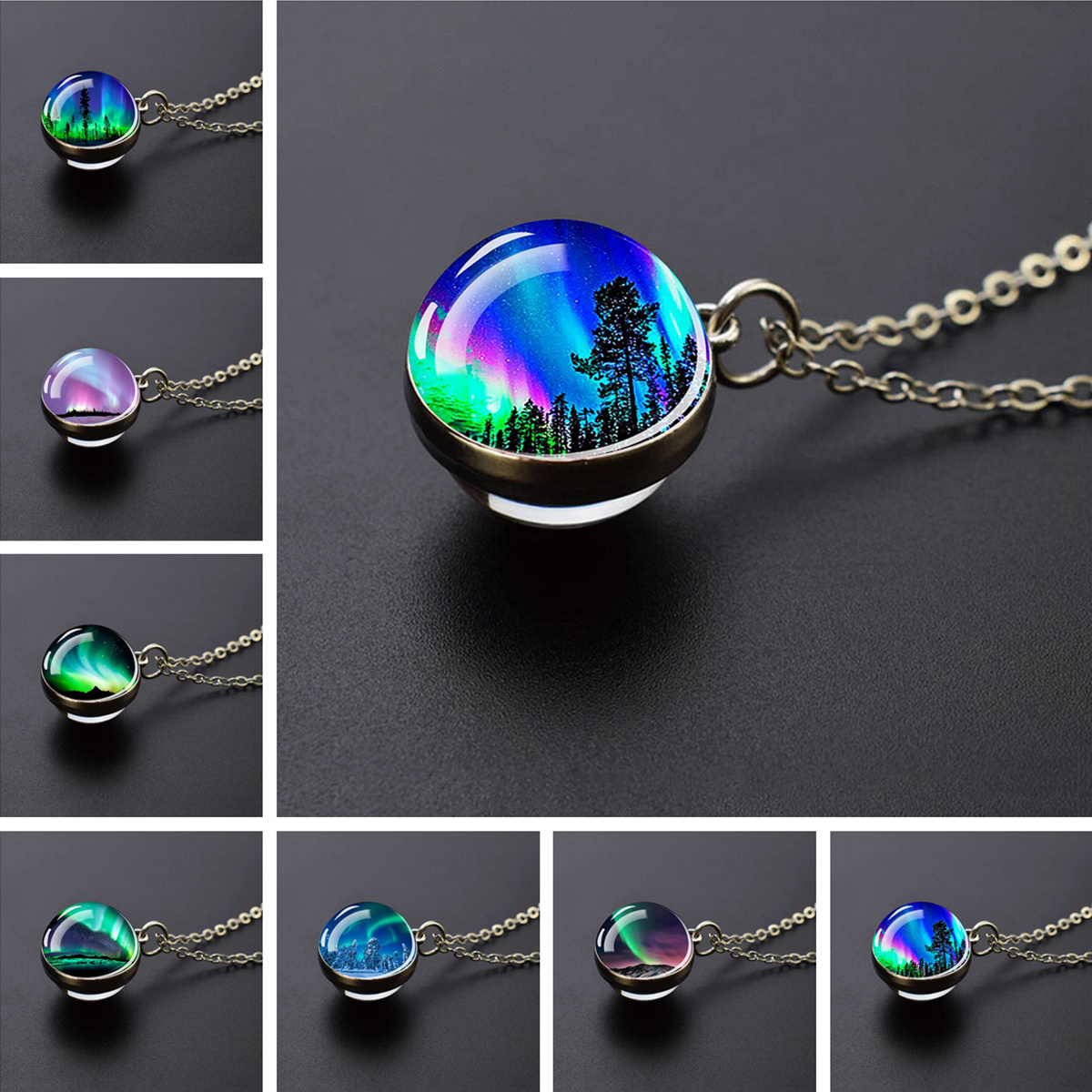 Northern Lights Glass Crystal Luminous Necklace Pendant Glowing Necklace  Glow In Dark Jewelry Astronomy Gift