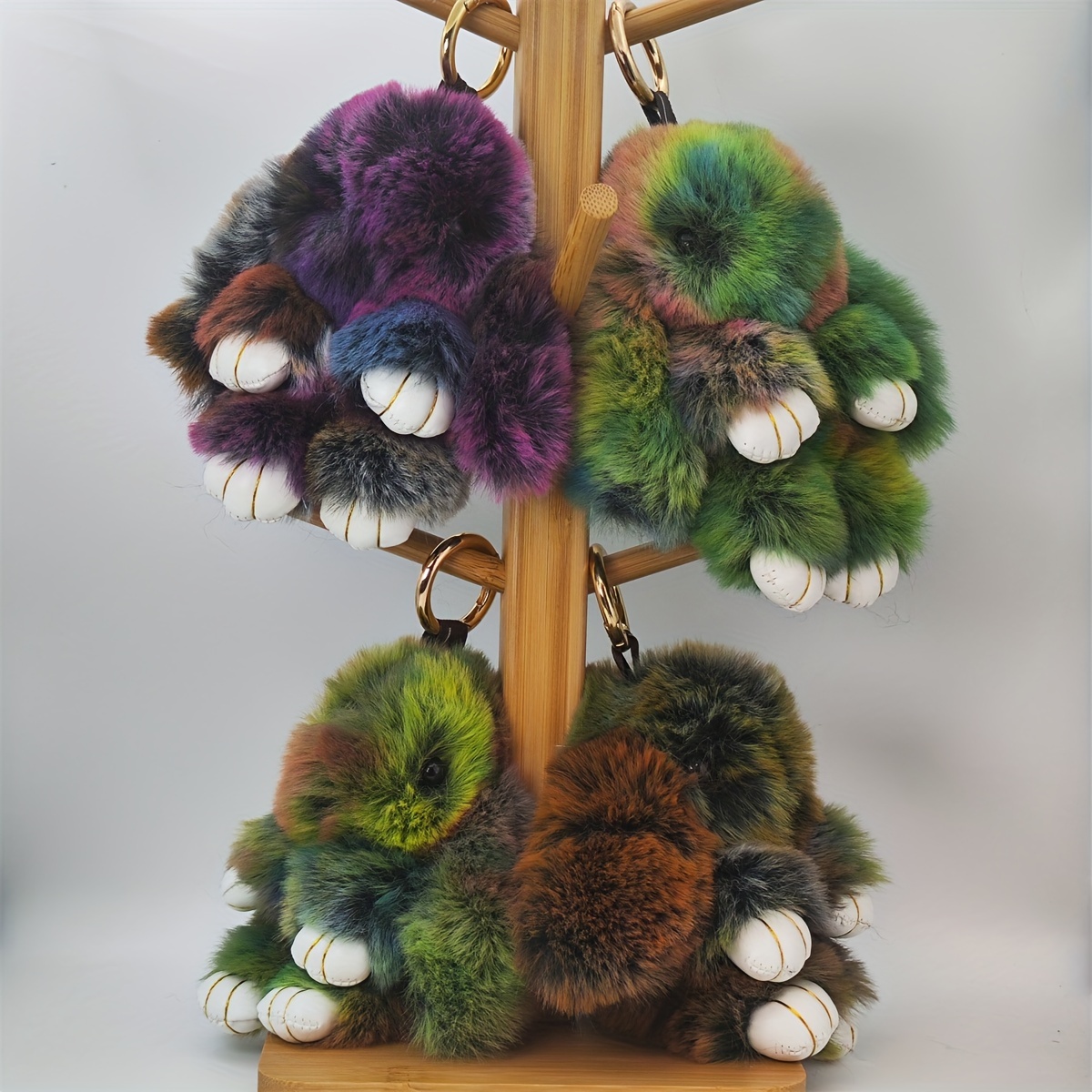 Big Furry Ball Bag Charm Plush Fluffy Keychains Large Fuzzy 