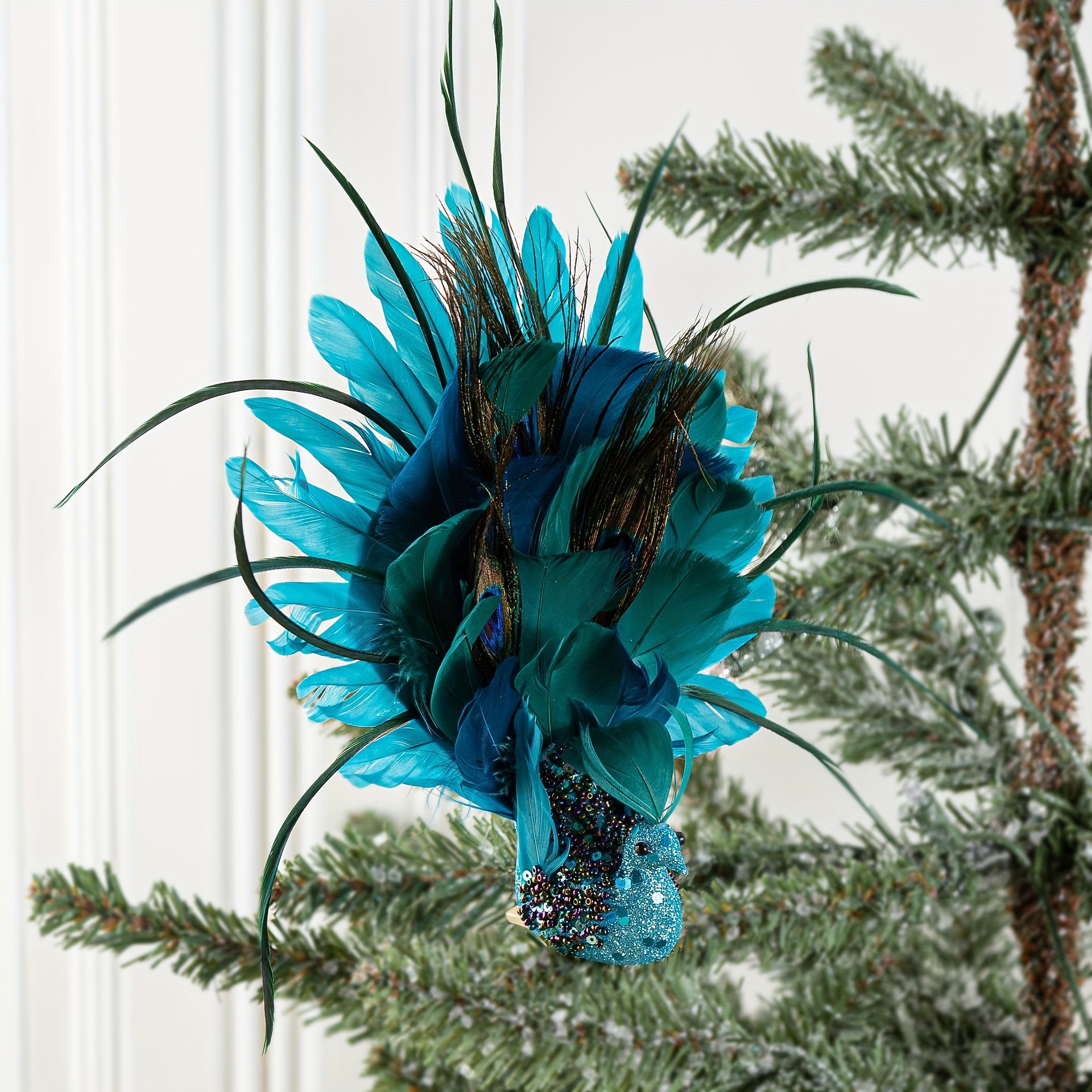 Christmas Tree Pendant Decor Simulated 3D Feather Peacock Christmas  Decorations