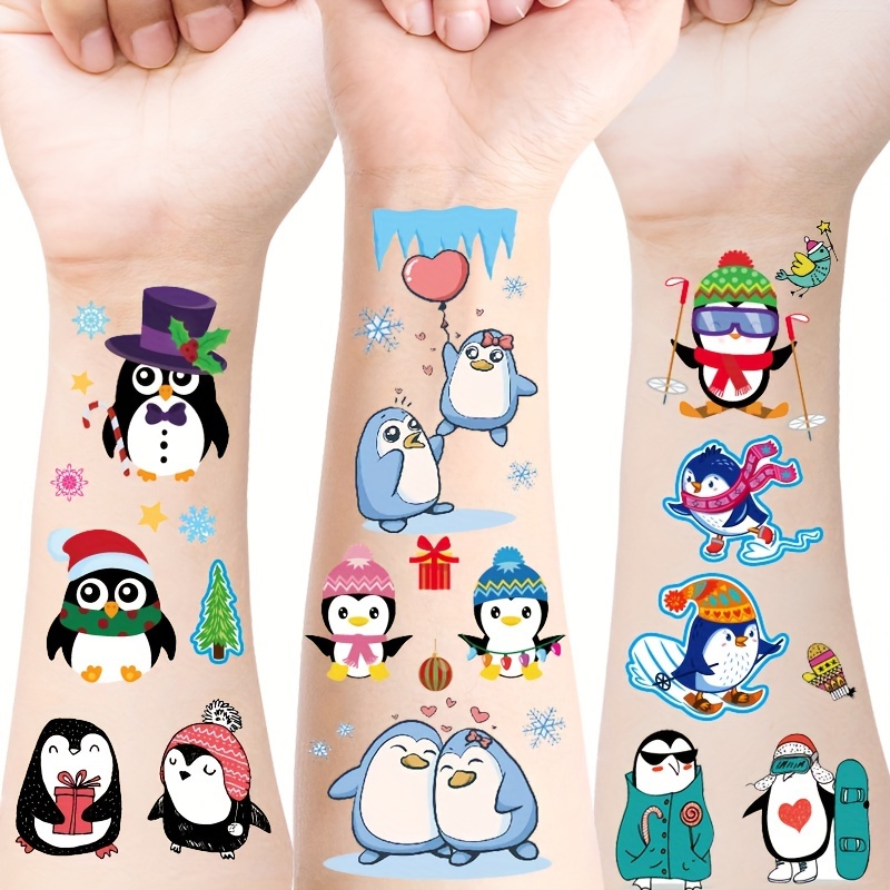  Tatuajes temporales de pingüinos para decoración de fiesta de  cumpleaños, regalos de fiesta, 96 calcomanías de tatuajes, lindos regalos  para niños y niñas, premios escolares, premios temáticos de Navidad :  Belleza