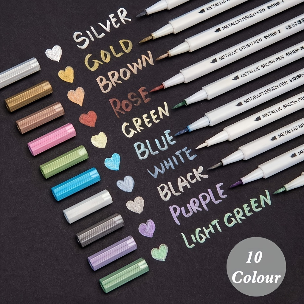 Brush Metallic Marker Pens Set Gold Silver White Permanent - Temu