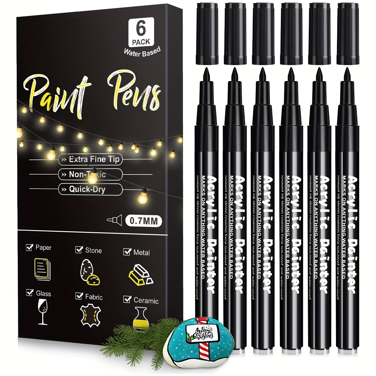 2pcs Black Acrylic Marker Pens Packed In Opp Bags, Waterproof,  Non-transparent, Diy Drawing Pen, Used For Art, Water-based