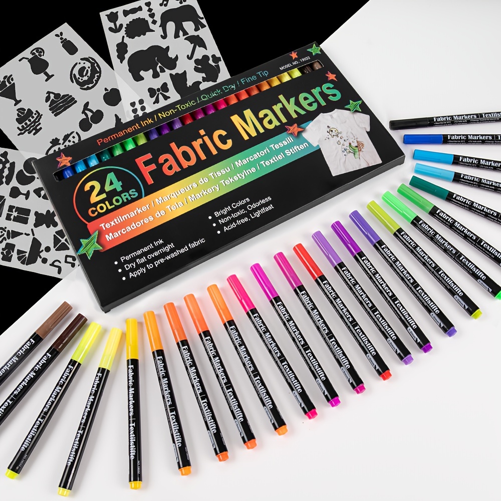 Best Permanent Fabric Markers (24 PENS) Non-Toxic - Set of 24 Individual  Colors