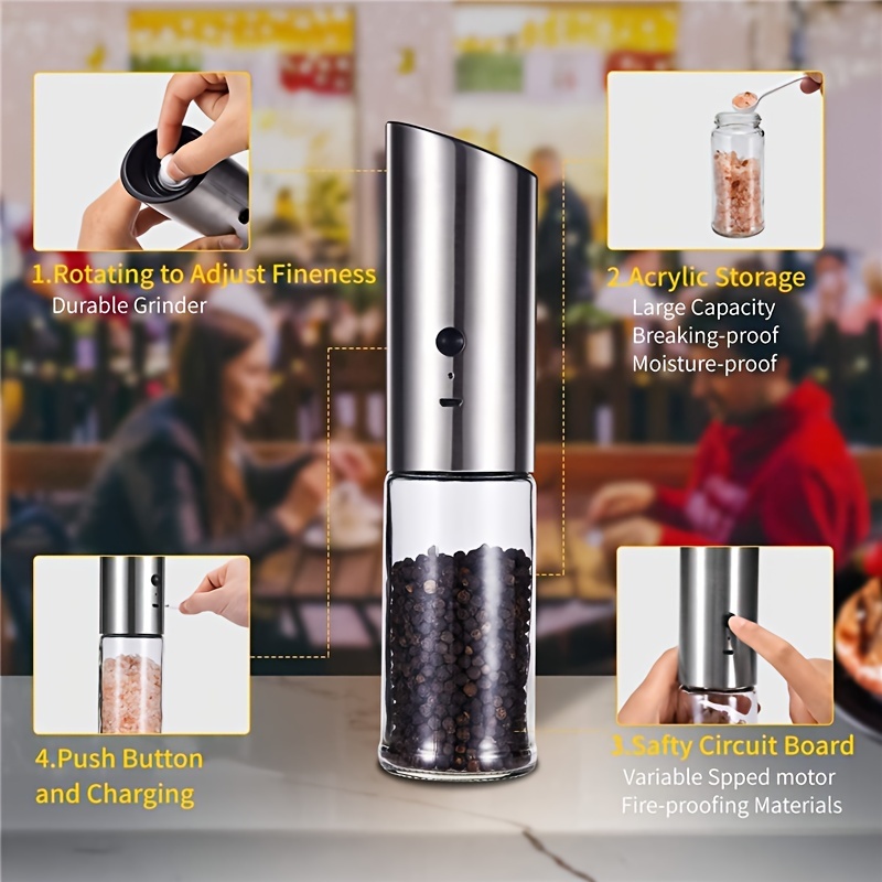 BEEMAN Electric Salt and Pepper Grinder USB Rechargeable Salt and