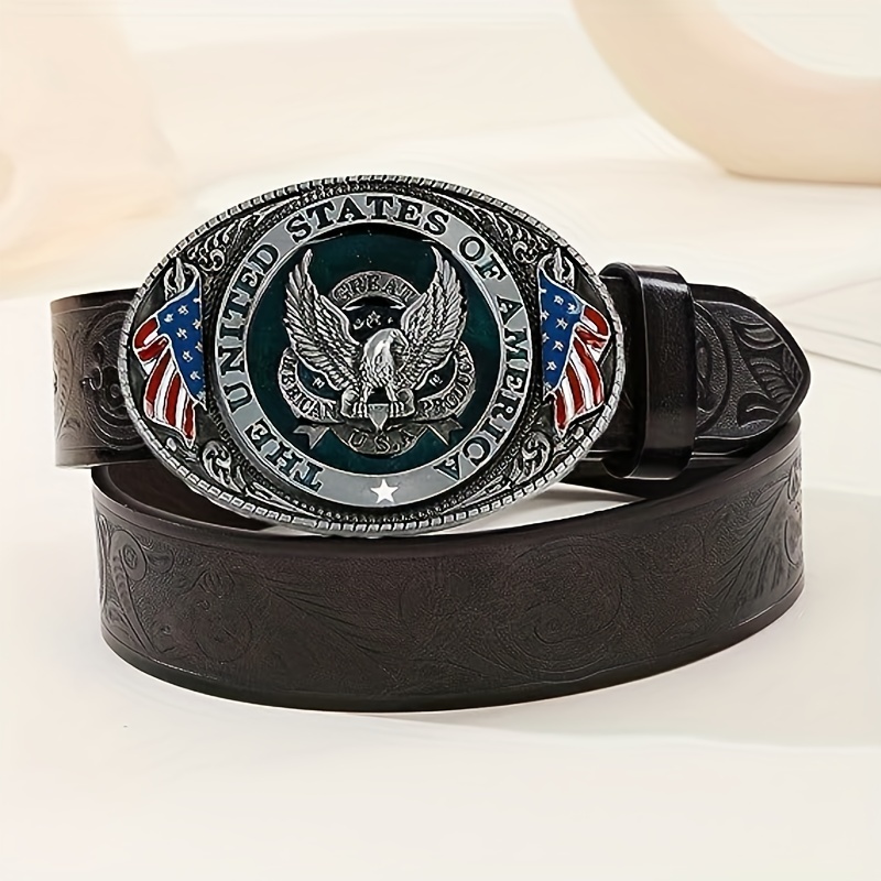 1pc High-grade Men's Black Gun Buckle Deer Design Automatic Leather Belt  For Business & Casual Outfits