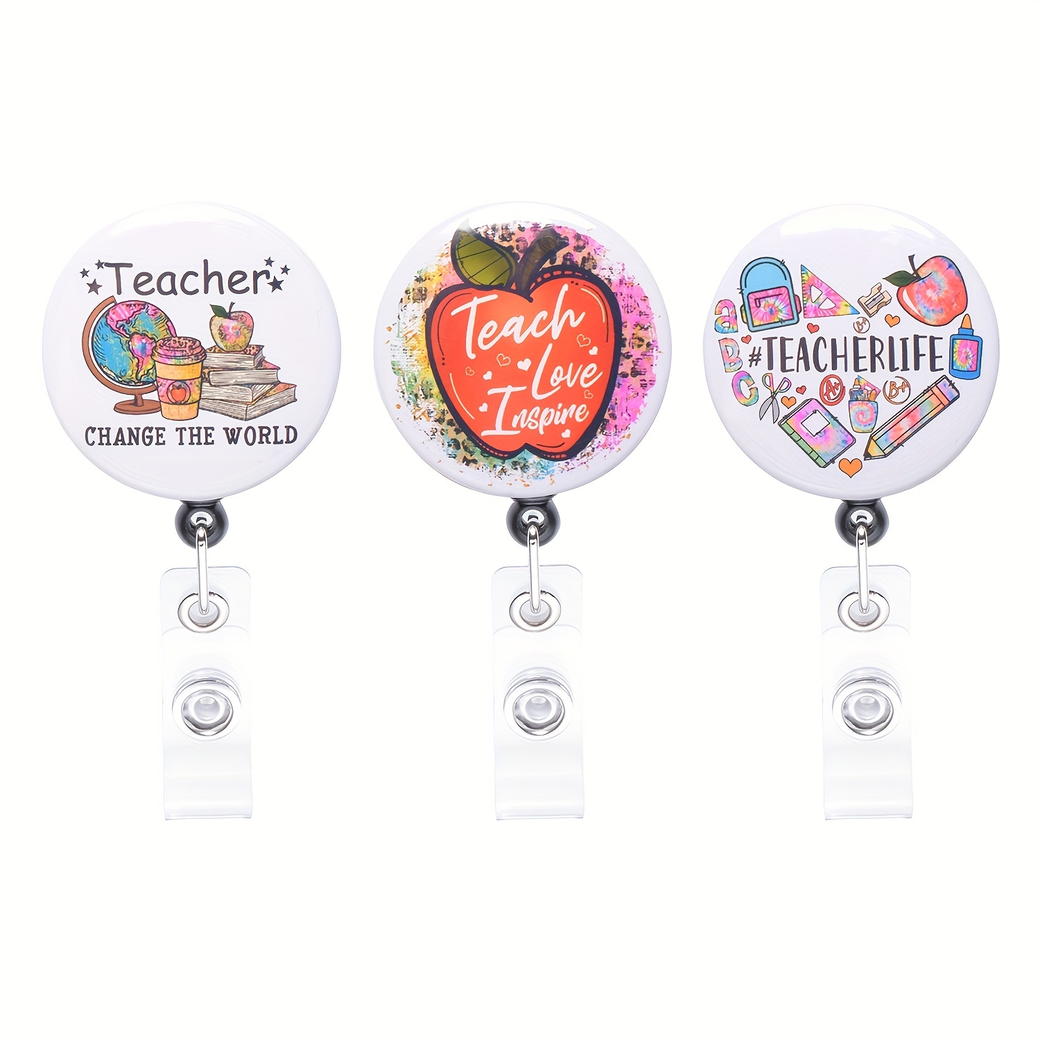 1pc Teacher Love Inspire Embellishment,Shiny in The Sun Retractable Badge Reel,with A Rotatable Clip and Easy to Fix Can Help to Fix The ID Card