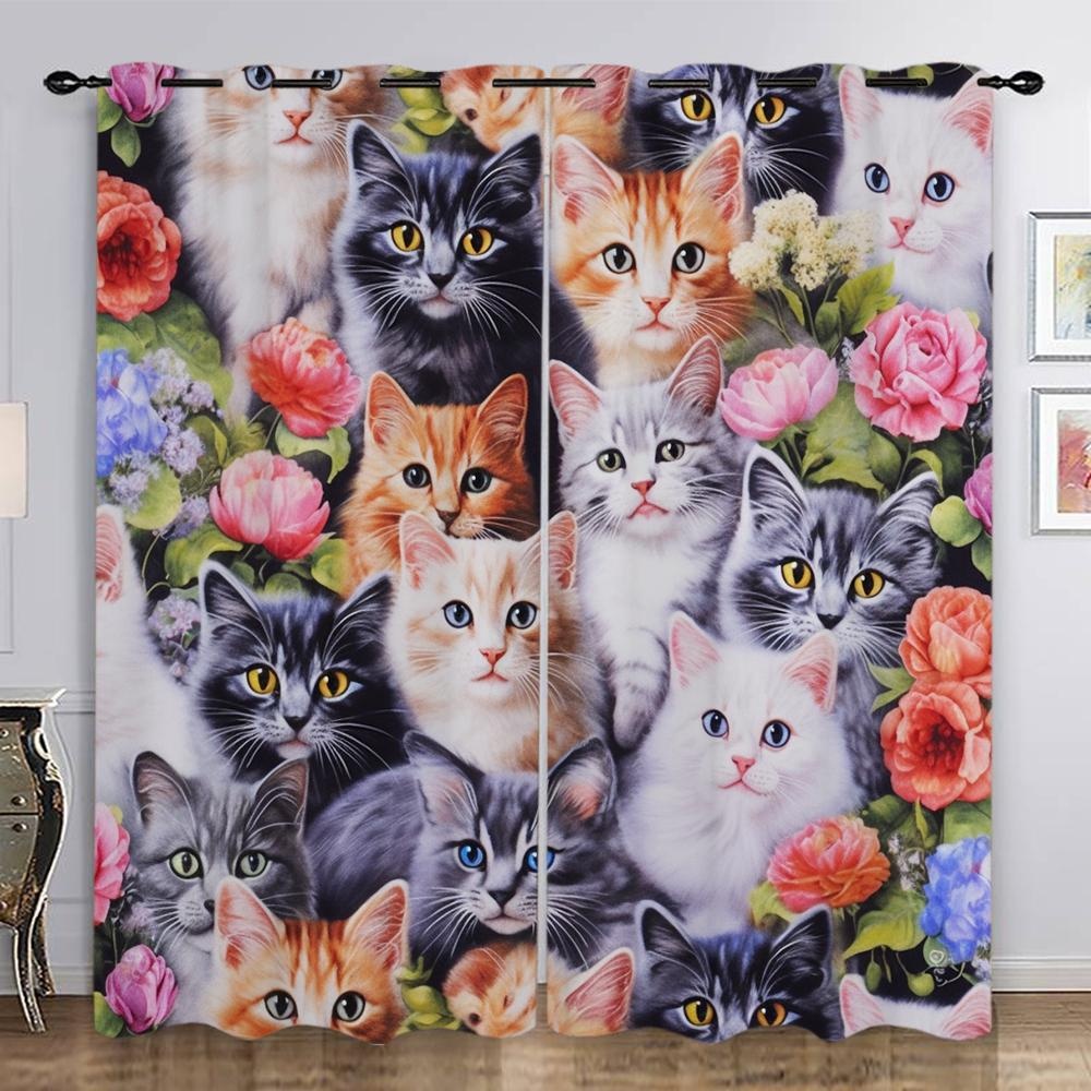 Divertida cortina de ducha con diseño de gatos y mariposas, decoración de  baño con ganchos, tela impermeable, 72 x 72 pulgadas