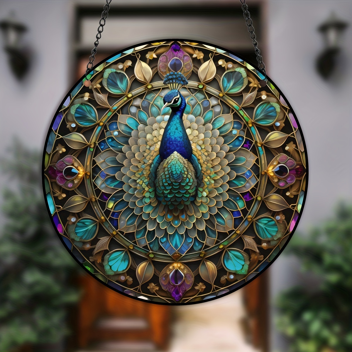Round Peacock Pattern Decorative Ornaments Hanging Pendant - Temu