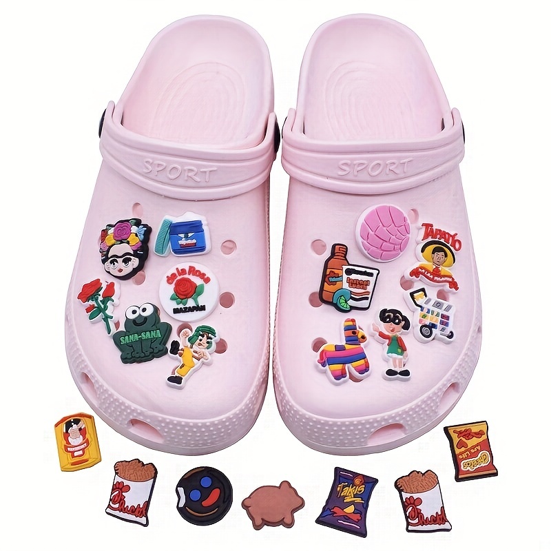 Hot 20pcs Mexico Style Fashion Food Icon Shoes Charms for Kids Croc Accessories DIY Gifts Potato Chips Bottle Wristband Buckle,Temu