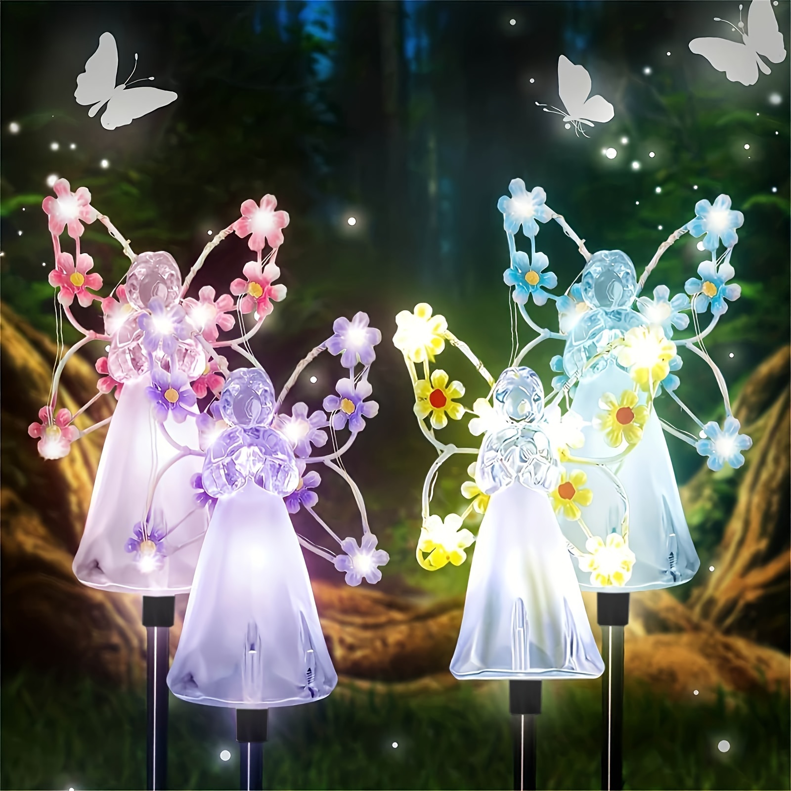 2pcs Luz De Mariposa De 3 Cabezas Solar, Luz Decorativa De Jardín Exterior,  Luz De Ambiente De Jardín Con Enchufe Solar - Temu