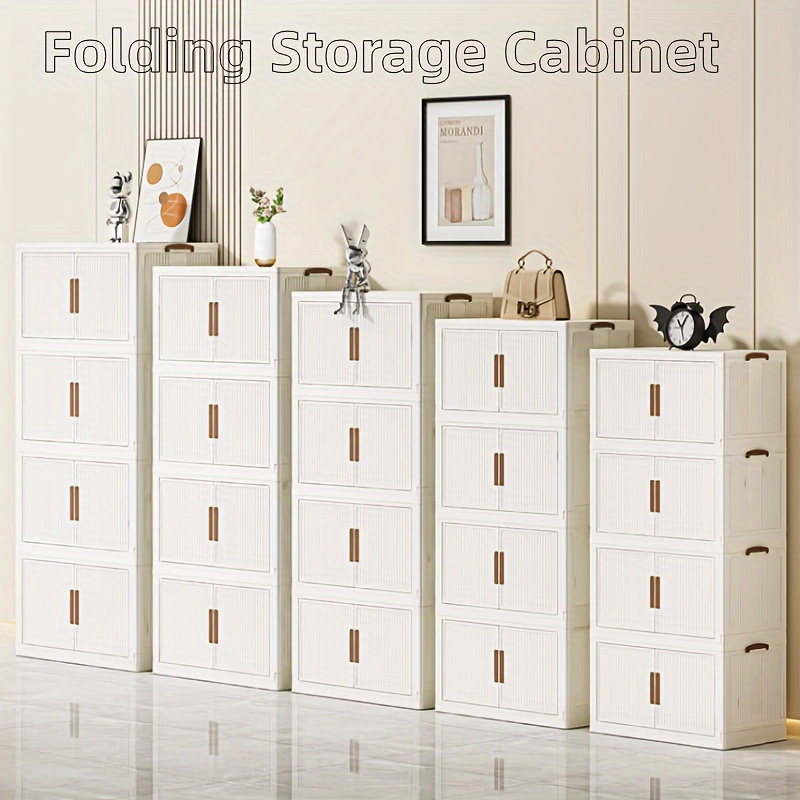 Foldable Clothes Storage Cabinet With Wheels Splicing - Temu