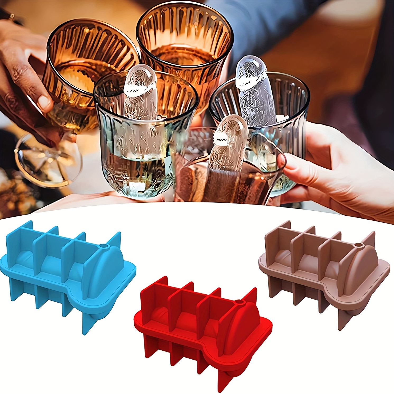 Funny Adult Prank Ice Cube Trays - 4 Pcs Easy Release Silicone Ice Trays  Ice Cube Mold Gag Gift for Ice Chilling Cocktail Whiskey Tea Coffee, Blue  and