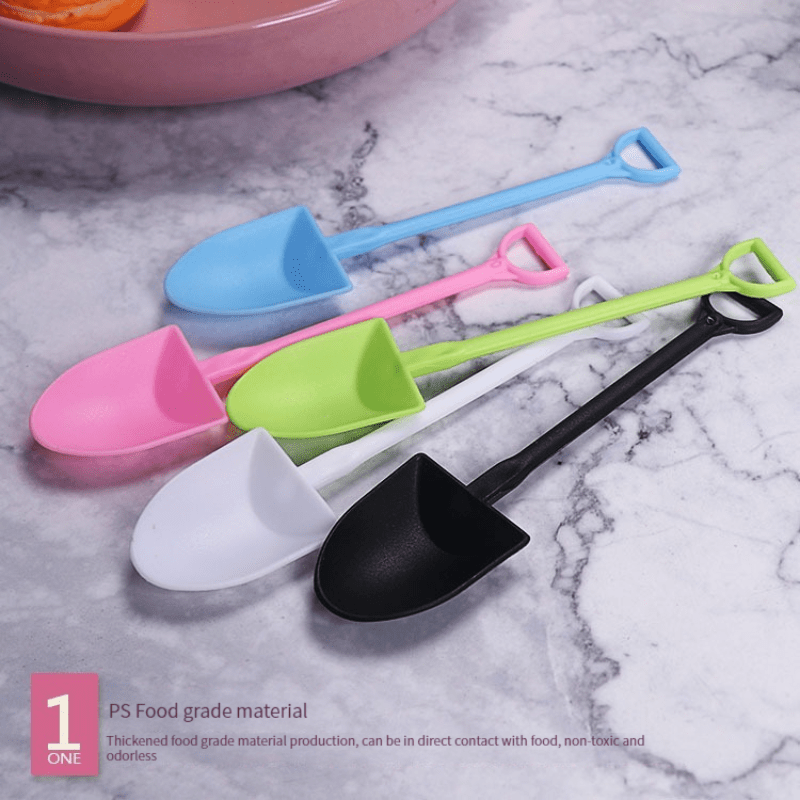 Metal Stir Sticks 4 Pcs Shovel Spoon Fork Ice Cream Spoon Fruit Fork Stainless Steel Coffee Spoon Shovel Shape Fork for Bistro Cocktail Tasting Home