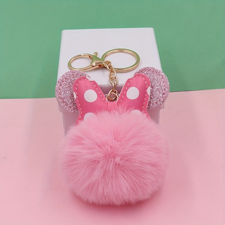 Shining crown Soft Fluffy Pom Pom Ball Key Chain Car Keyring Women Charm  Handbag Decoration