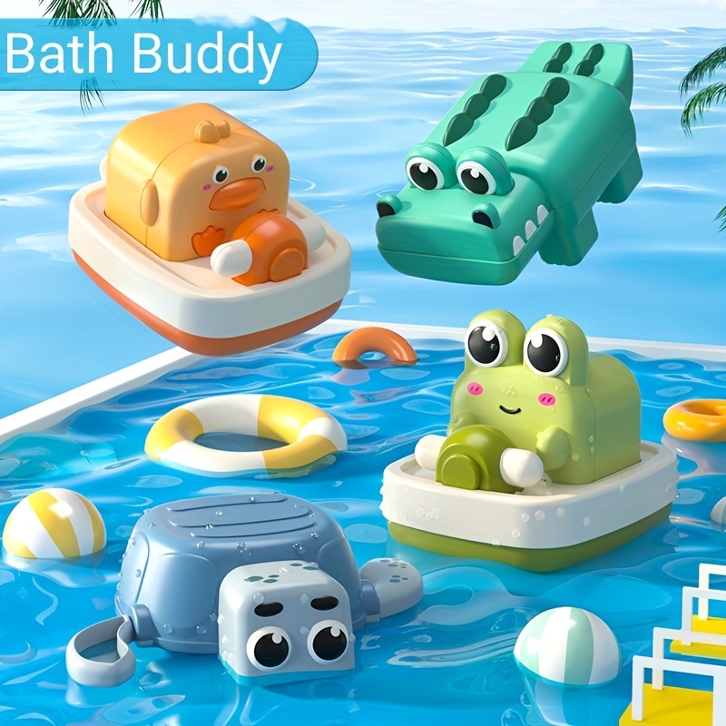6 piezas de juguetes de baño de cuerda para bañera de bebé, juguetes de  tortuga para enrollar, delfín, pato, cangrejo, cerdo, juguetes para niños y