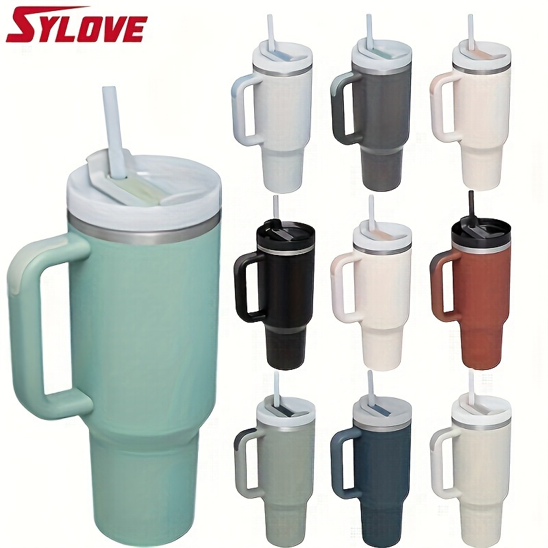 Mug Tumbler With Handle Insulated Tumbler With Lid And Straw Stainless Steel  Coffee Tumbler Thermal Cup For Car Office - Temu