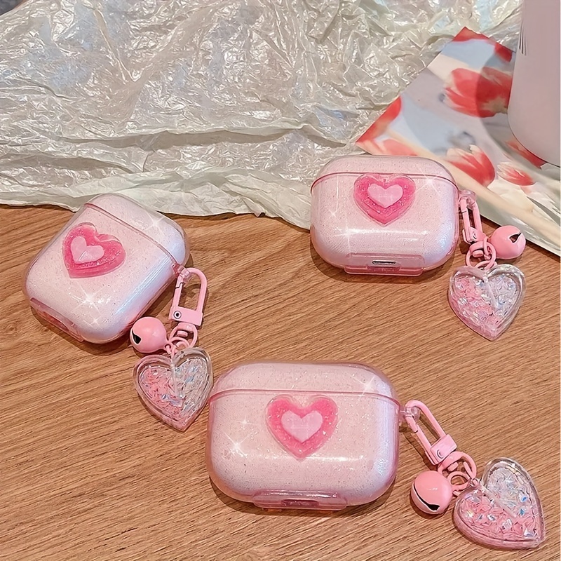 Fashion Glitter Shiny Heart Wireless Earphones Case For Airpods Pro 2nd  Cover AirPods 3 airpods 1 2 Charging Box with Keychain