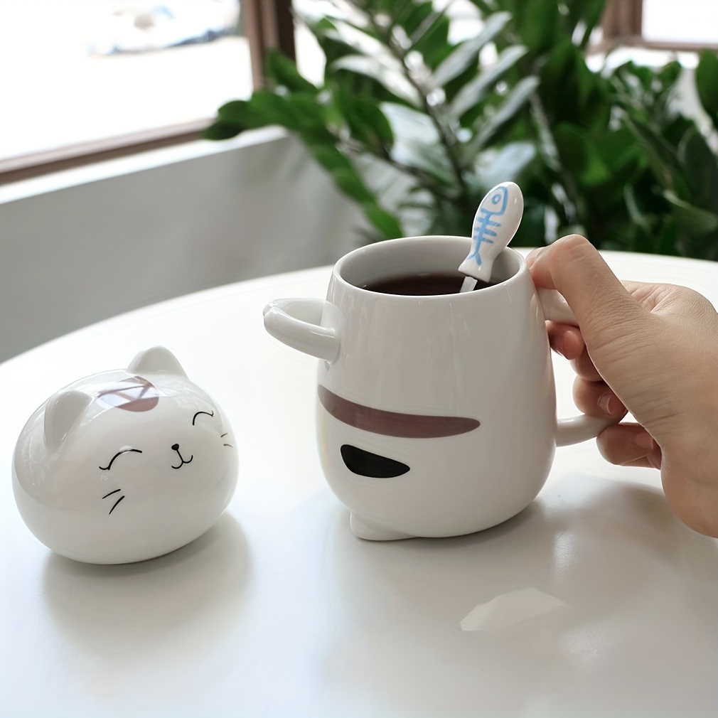 Cute Cat Ceramic Tea Cup With Lid And Filter For Tea House - Temu